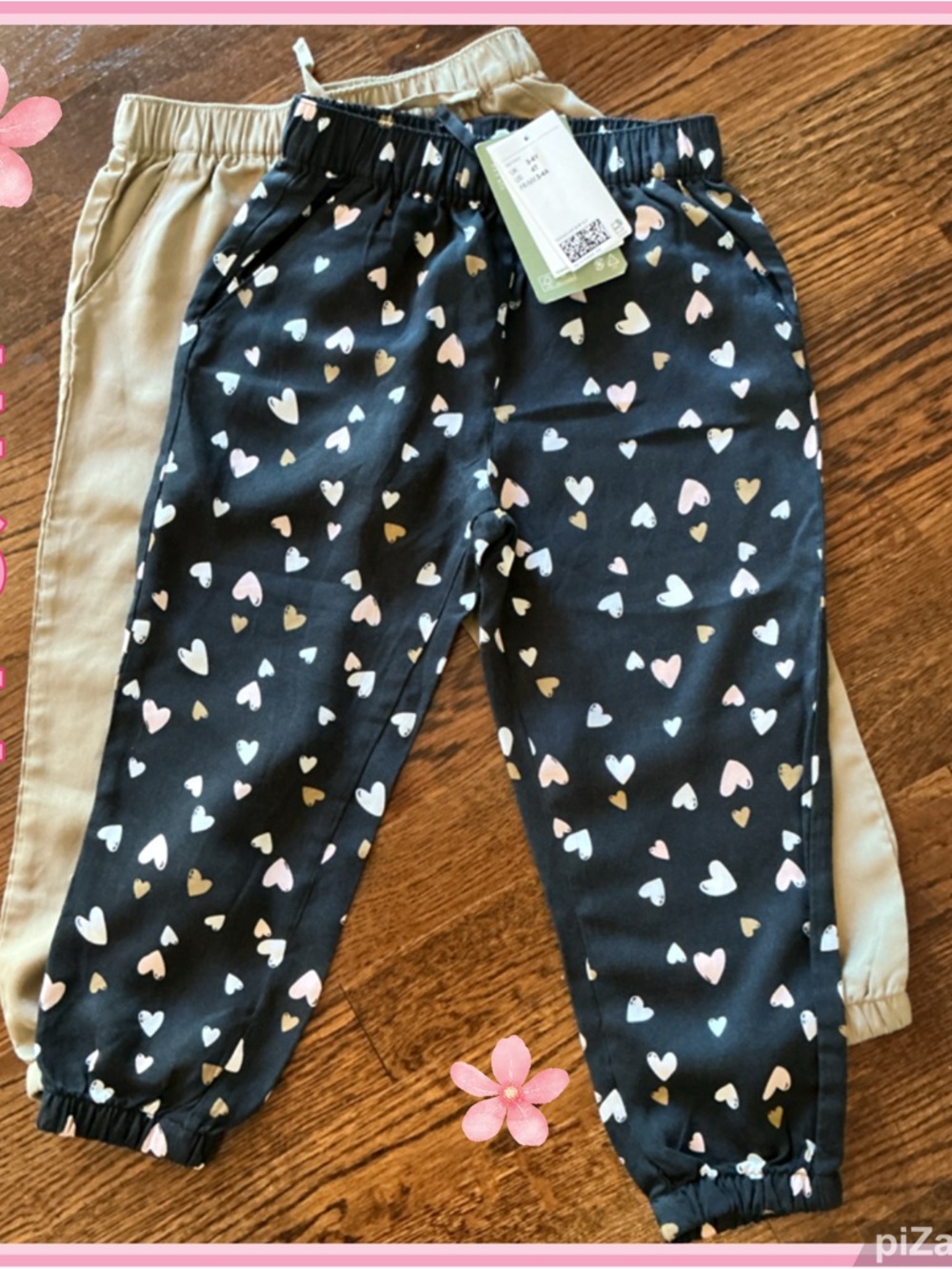 H&M Kids Heart Print and Solid Jogger Pants w/Pockets Set - Sz 4